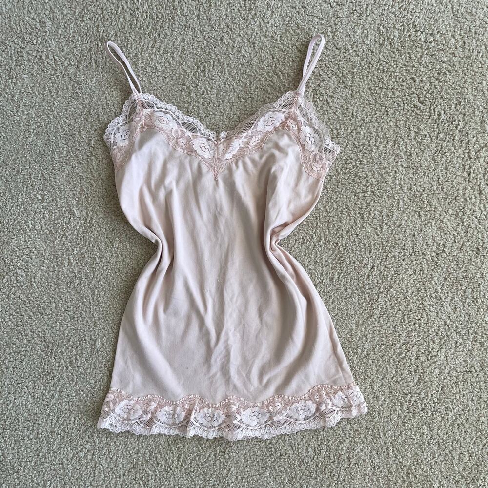 Y2K 2000s Pink Lace Trim Fairycore Cami  - Size M